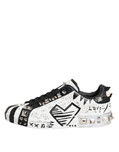 Dolce & Gabbana Black White Studded Low Top Sneakers Shoes