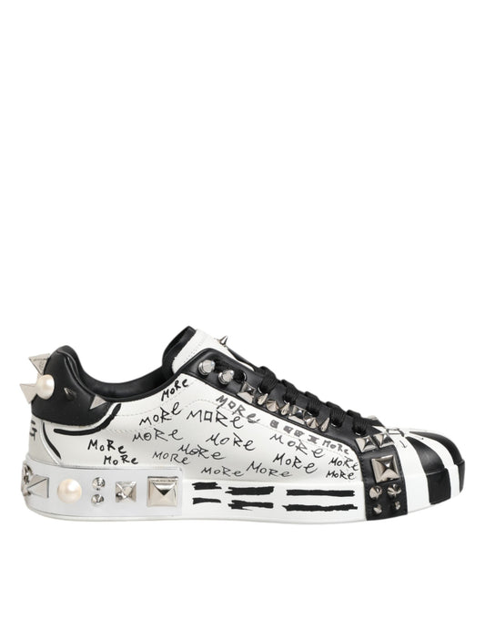 Dolce & Gabbana Black White Studded Low Top Sneakers Shoes