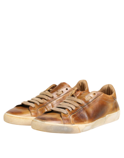 Dolce & Gabbana Brown Leather Low Top Men Sneakers Shoes