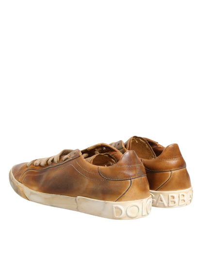 Dolce & Gabbana Brown Leather Low Top Men Sneakers Shoes