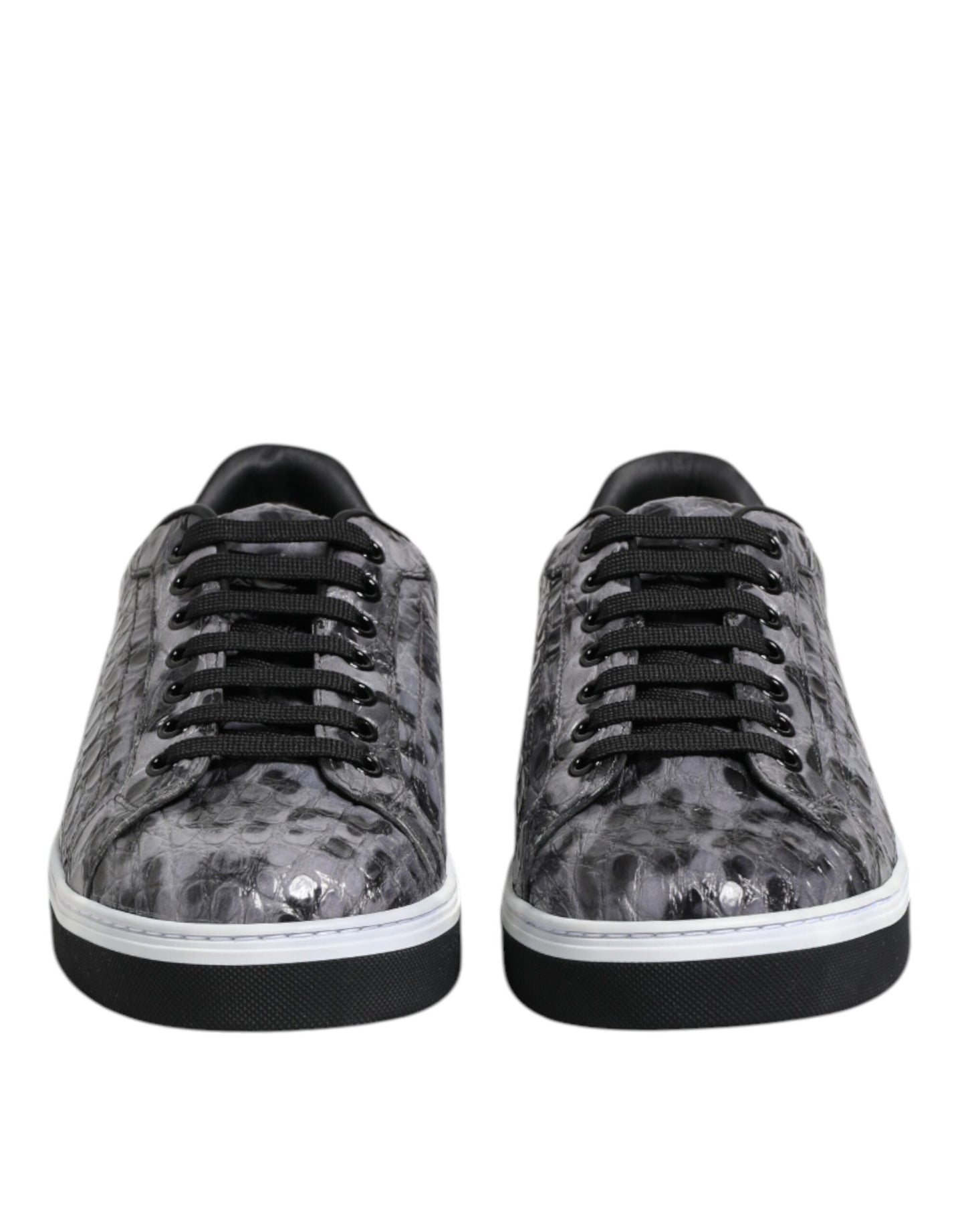 Dolce & Gabbana Gray Leather Leopard Low Top Sneakers Shoes
