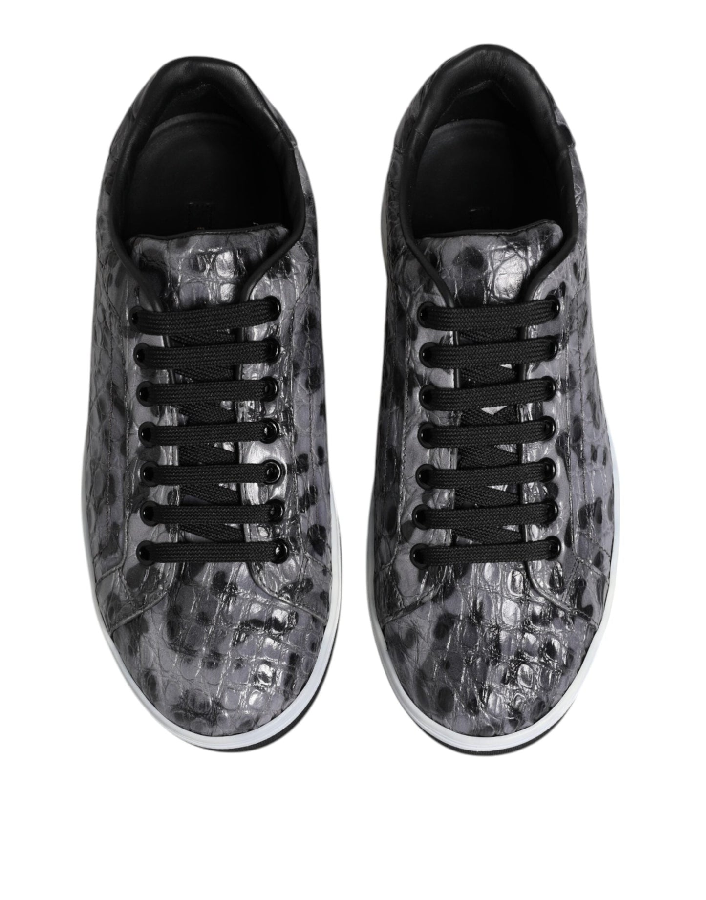 Dolce & Gabbana Gray Leather Leopard Low Top Sneakers Shoes