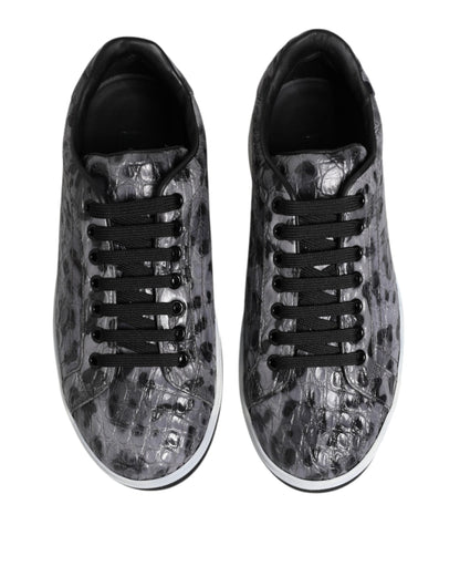 Dolce & Gabbana Gray Leather Leopard Low Top Sneakers Shoes