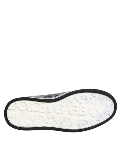 Dolce & Gabbana Gray Leather Leopard Low Top Sneakers Shoes