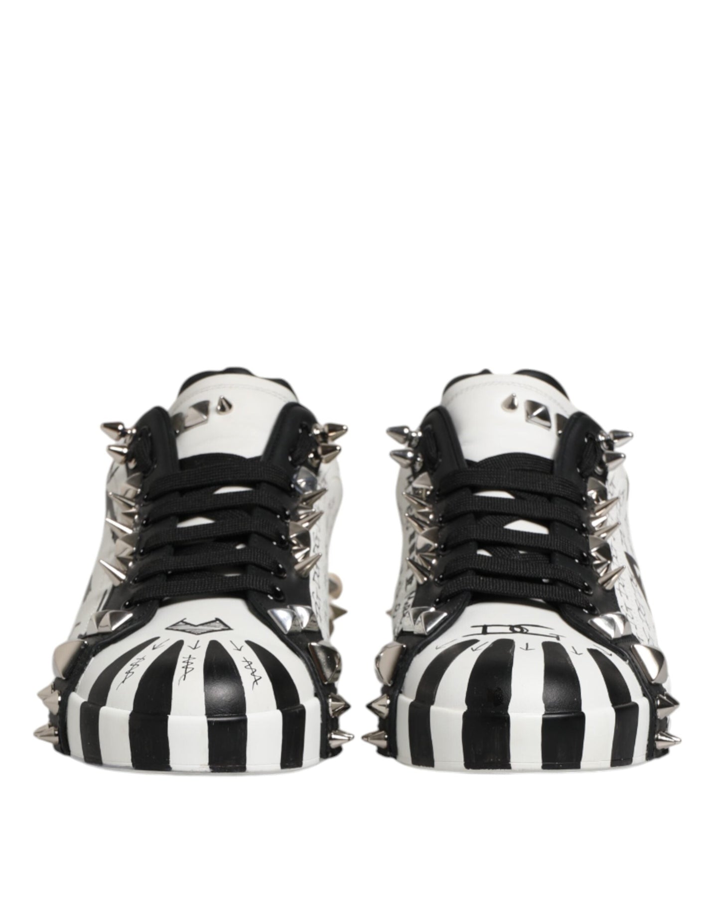 Dolce & Gabbana Black White Studded Low Top Sneakers Shoes