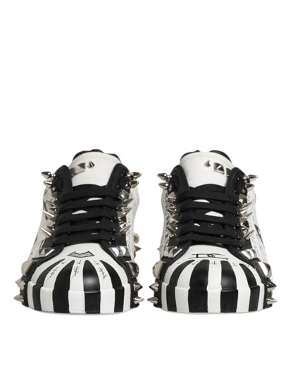Dolce & Gabbana Black White Studded Low Top Sneakers Shoes