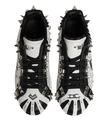 Dolce & Gabbana Black White Studded Low Top Sneakers Shoes