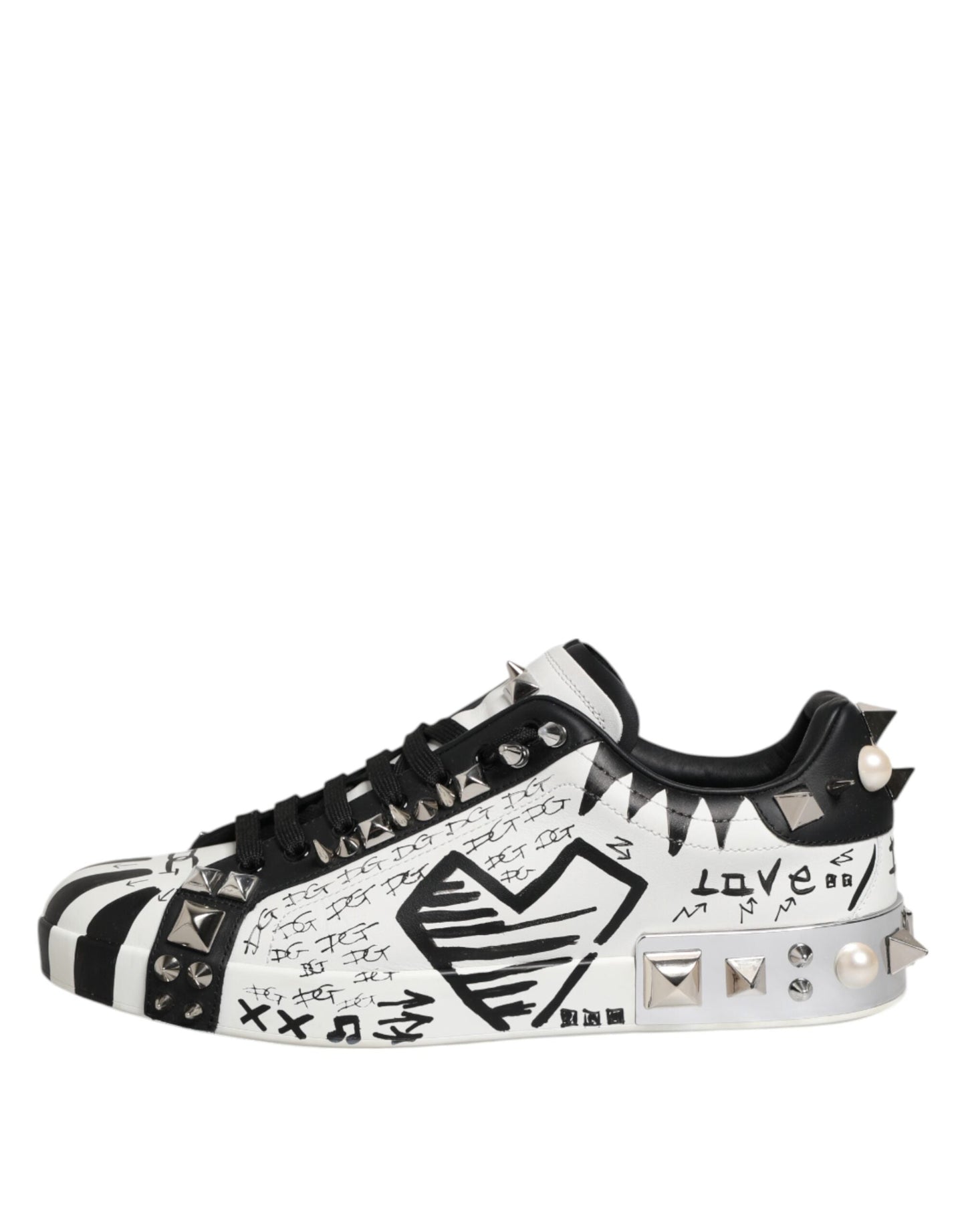 Dolce & Gabbana Black White Studded Low Top Sneakers Shoes