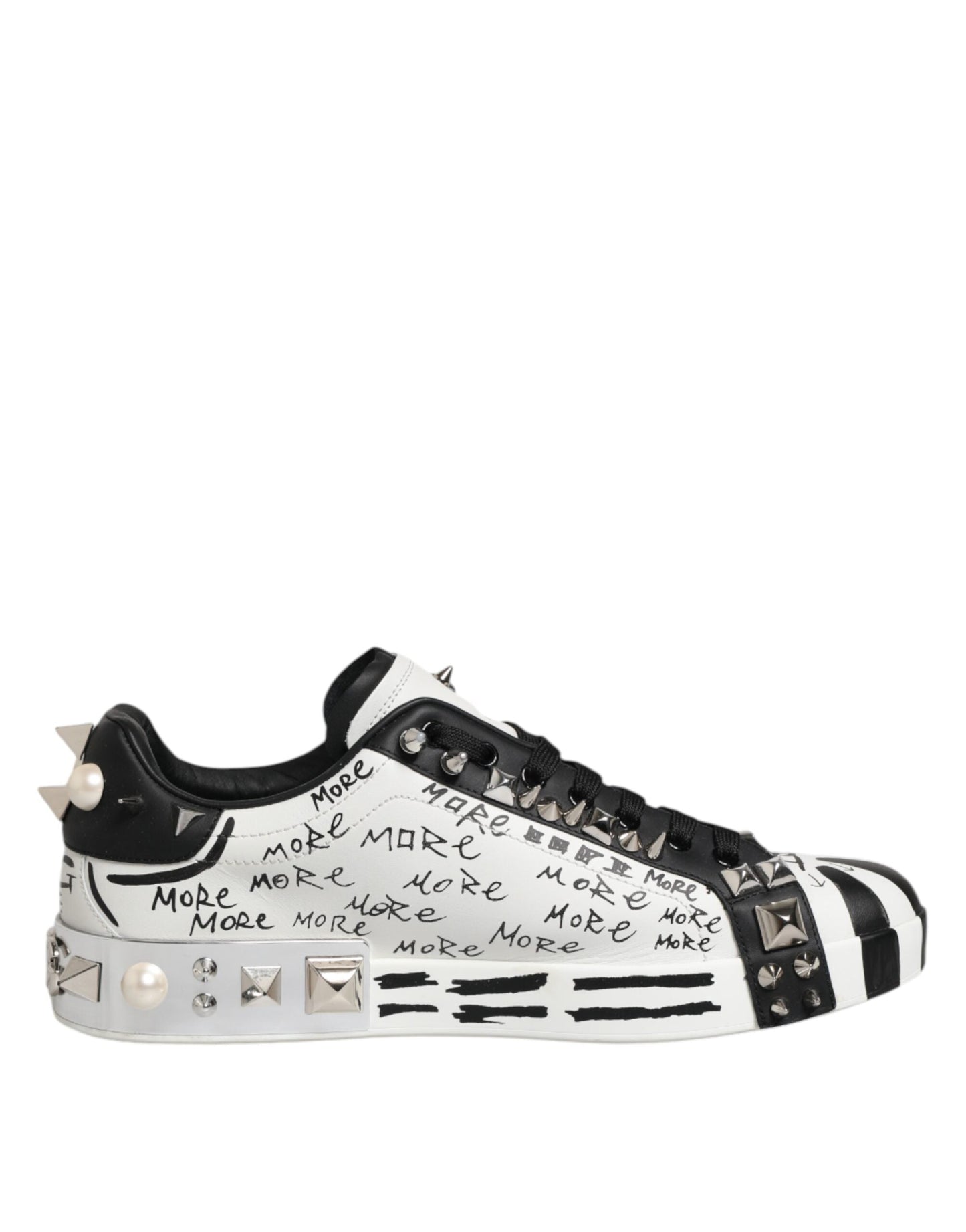 Dolce & Gabbana Black White Studded Low Top Sneakers Shoes