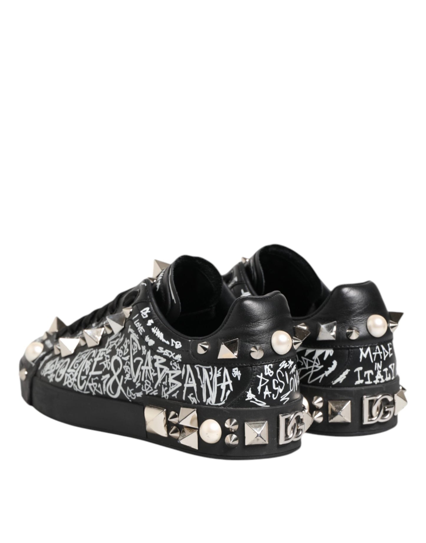 Dolce & Gabbana Black Portofino Stud Embellished Sneakers Shoes