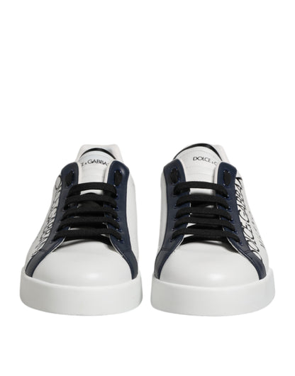 Dolce & Gabbana White Blue Crown Low Top Sneakers Shoes
