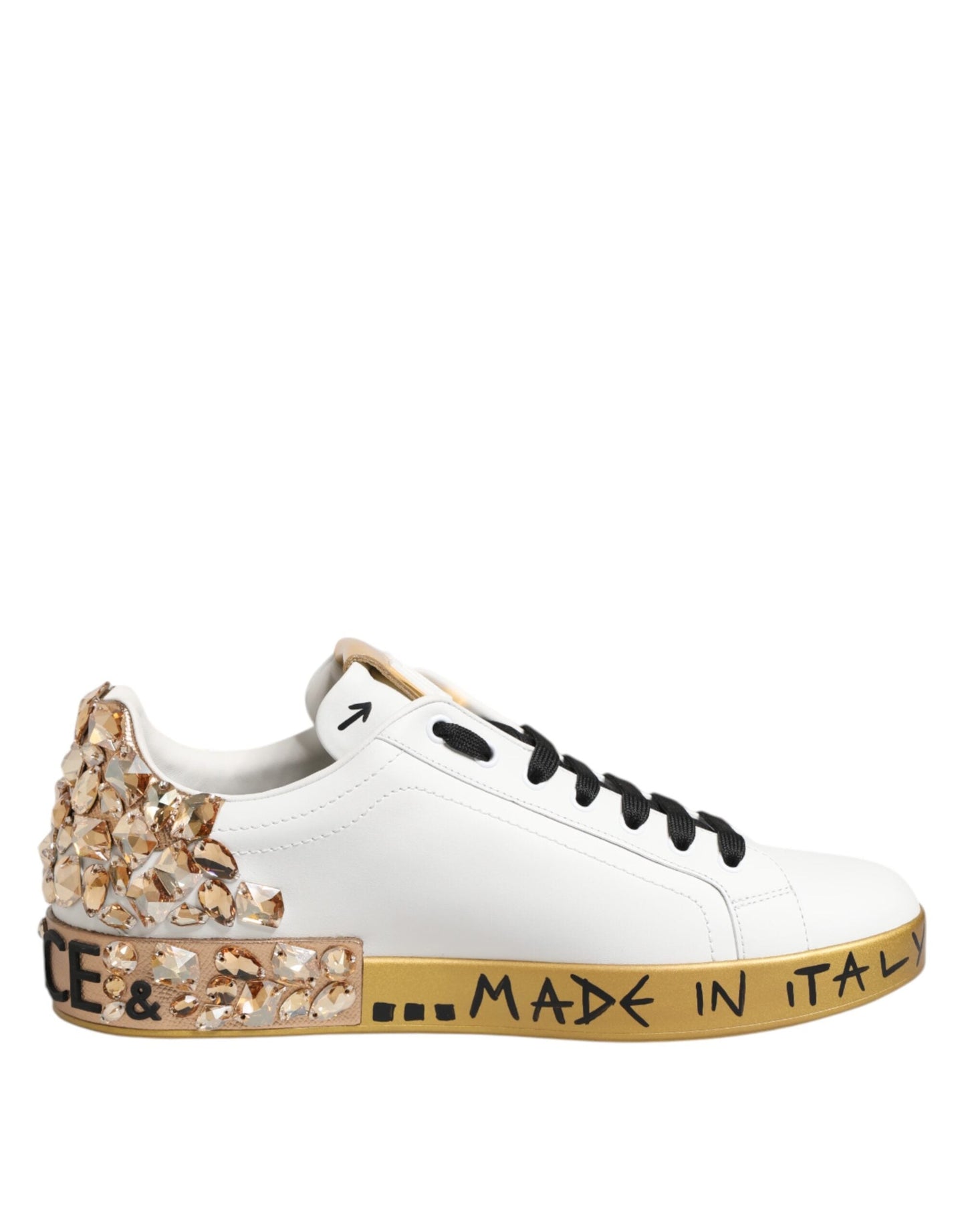 Dolce & Gabbana White Gold Crystal Portofino Sneakers Shoes
