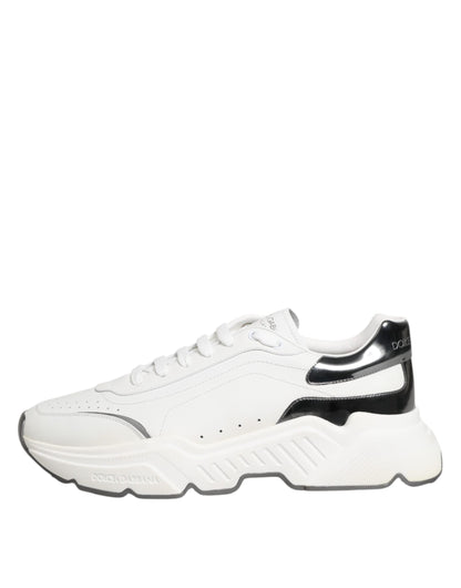 Dolce & Gabbana White Silver DAYMASTER Leather Sneakers Shoes