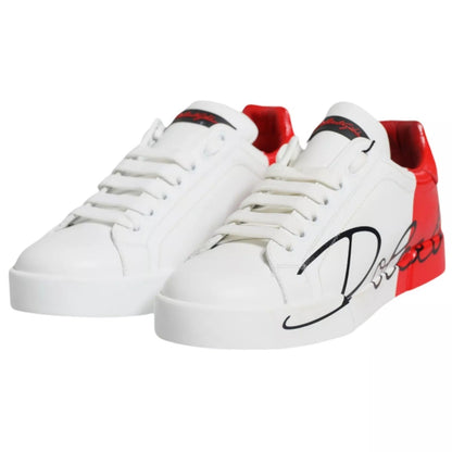 Dolce & Gabbana White Red Portofino Low Top Sneakers Shoes