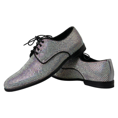 Dolce & Gabbana Silver Leather Rhinestones Derby Shoes