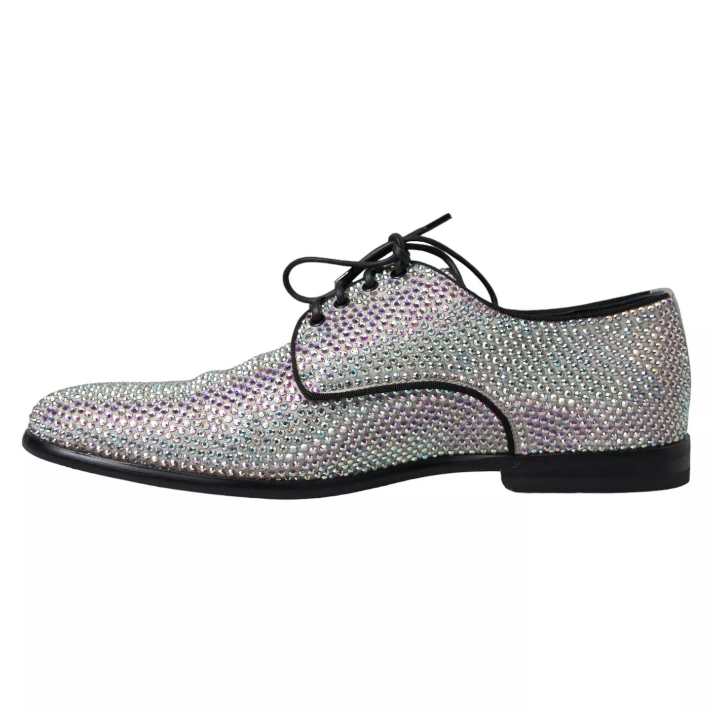 Dolce & Gabbana Silver Leather Rhinestones Derby Shoes