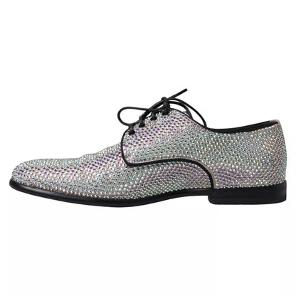 Dolce & Gabbana Silver Leather Rhinestones Derby Shoes