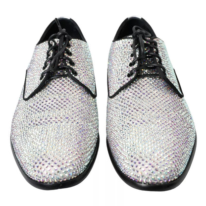 Dolce & Gabbana Silver Leather Rhinestones Derby Shoes