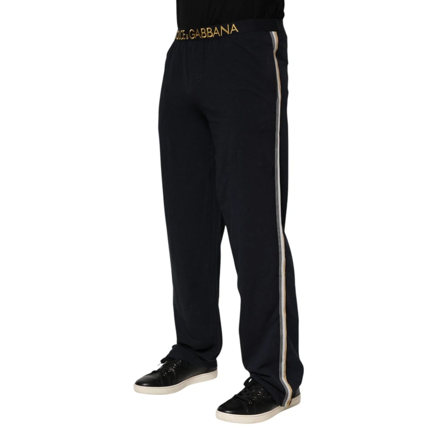 Dolce & Gabbana Black Modal Spandex Straight Logo Trouser Pants