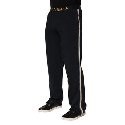 Dolce & Gabbana Black Modal Spandex Straight Logo Trouser Pants