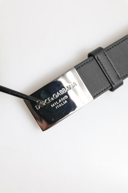 Dolce & Gabbana Black Leather Classic Metal Logo Buckle Belt