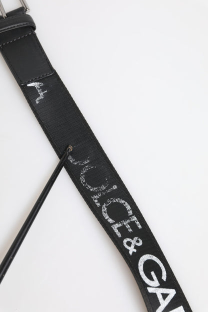 Dolce & Gabbana Black Polyester Leather Metal Buckle Belt