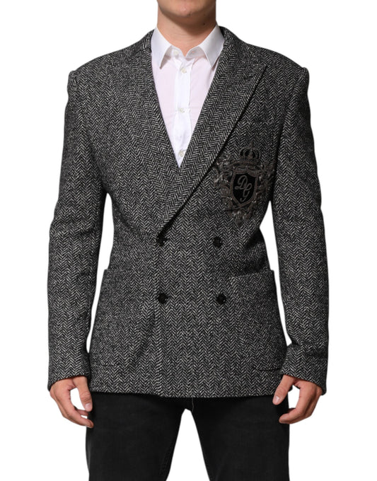 Dolce & Gabbana Black White Double Breasted Men Suit Blazer