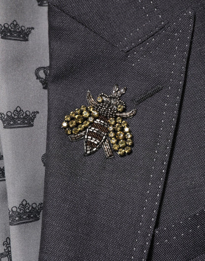 Dolce & Gabbana Dark Gray Bee Embroidery Wool Coat Blazer