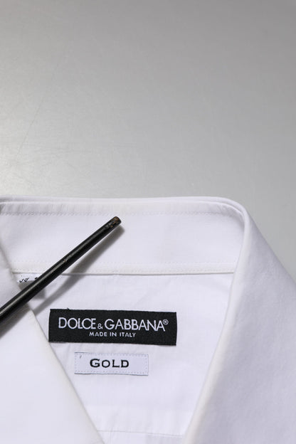Dolce & Gabbana White Bib Cotton Poplin GOLD Men Formal Shirt