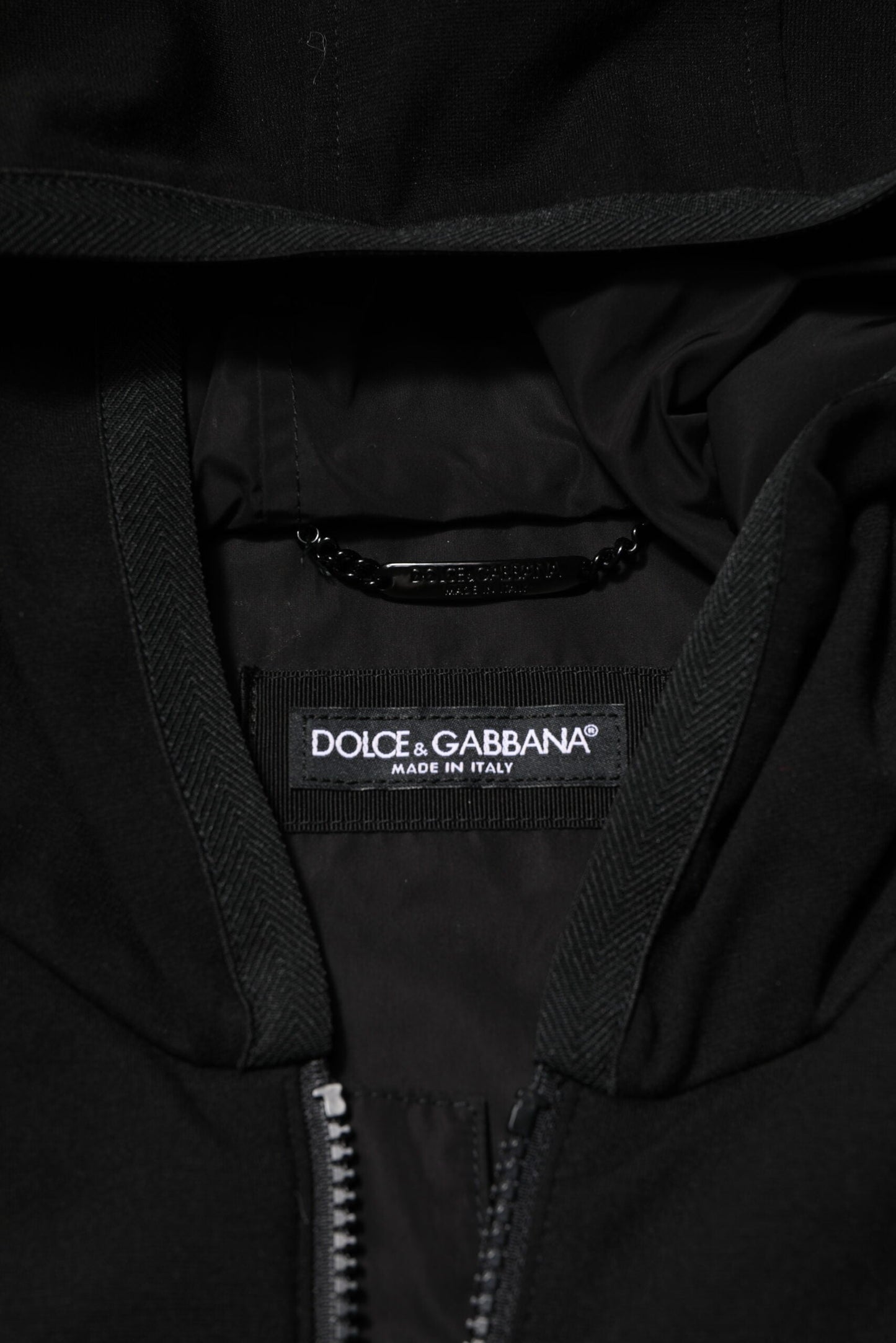 Dolce & Gabbana Black Sleeveless Hooded Logo Plaque Jacket