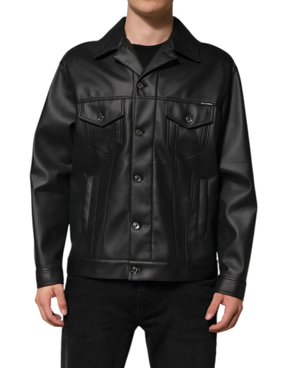 Dolce & Gabbana Black Polyester Button Down Biker Jacket
