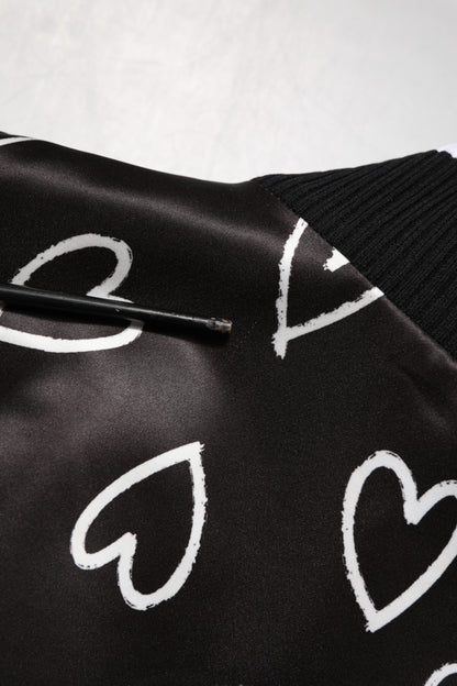Dolce & Gabbana Black Polyester Heart Print Bomber Jacket