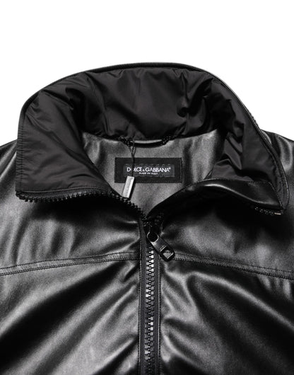 Dolce & Gabbana Black Polyester Logo Plaque Bomber Jacket