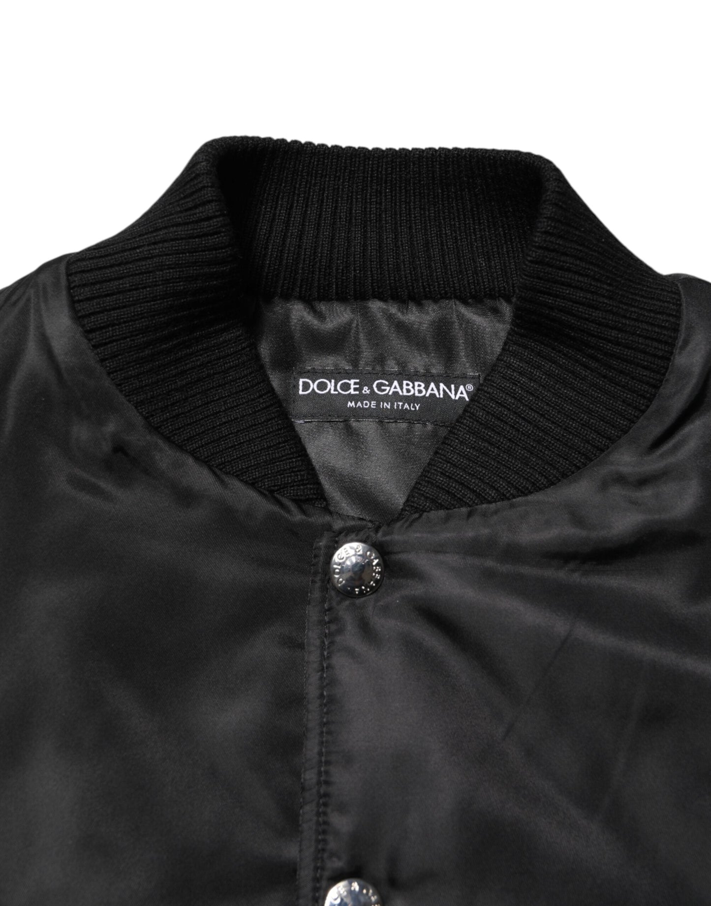 Dolce & Gabbana Black Polyester Logo Plaque Bomber Jacket
