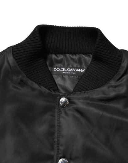 Dolce & Gabbana Black Polyester Logo Plaque Bomber Jacket