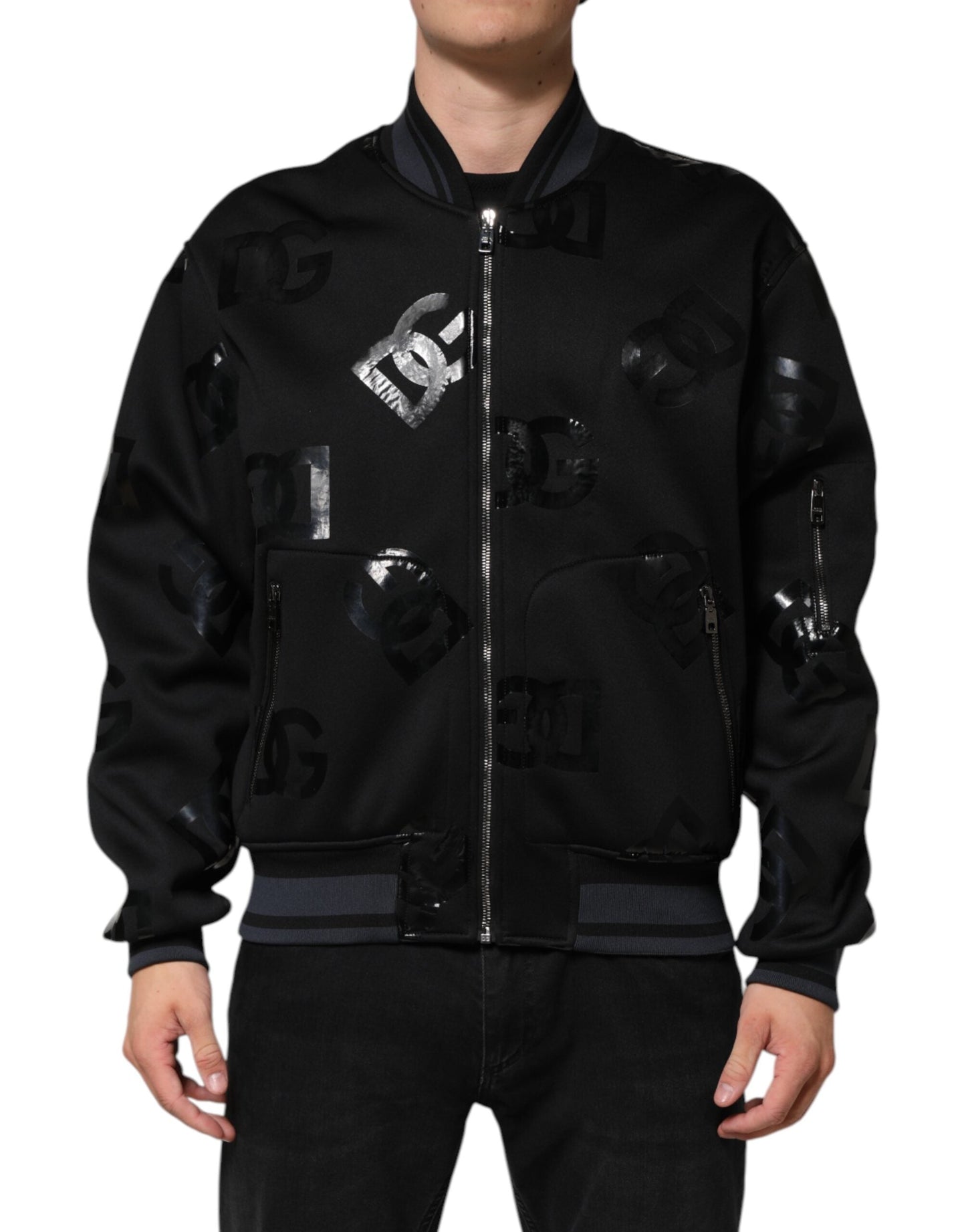Dolce & Gabbana Black Wool Logo DG Mania Men Bomber Jacket