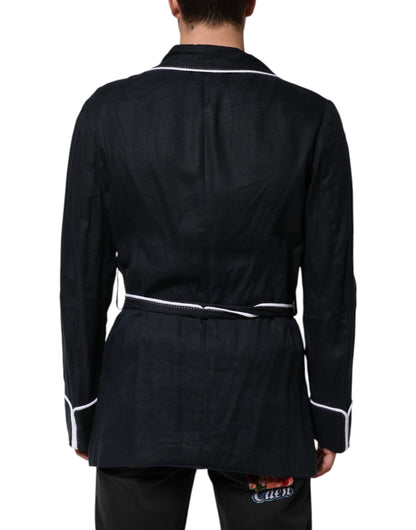 Dolce & Gabbana Dark Blue DG Embroidery Jacket Robe Blazer