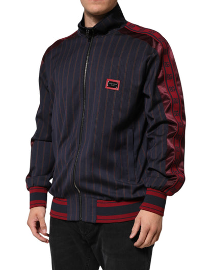 Dolce & Gabbana Blue Red Striped Logo Plaque Full Zip Jacket