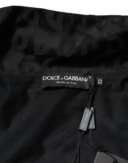 Dolce & Gabbana Black Jacquard Men Full Zip Bomber Sweater