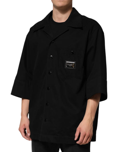 Dolce & Gabbana Black Short Sleeve Button Men Casual Shirt