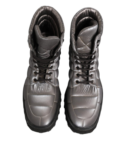 Dolce & Gabbana Silver Padded Mid Calf Lace Up Boots Shoes