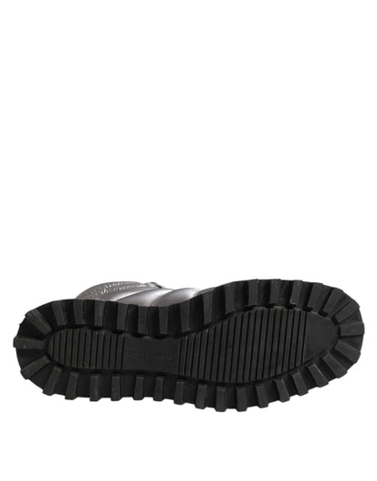 Dolce & Gabbana Silver Padded Mid Calf Lace Up Boots Shoes