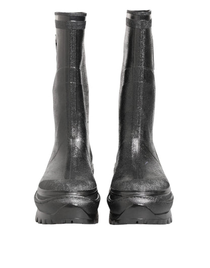 Dolce & Gabbana Metallic Black Pull On Rain Boots Shoes