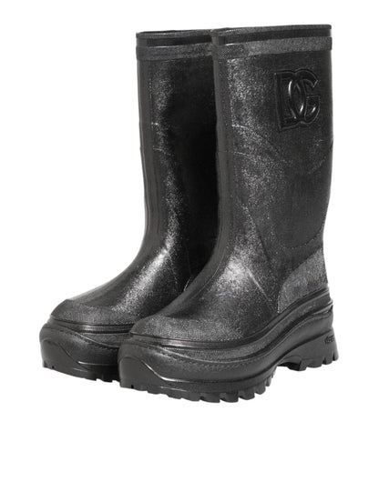 Dolce & Gabbana Metallic Black Pull On Rain Boots Shoes