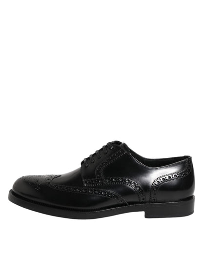 Dolce & Gabbana Black Leather Derby Wingtip Formal Shoes