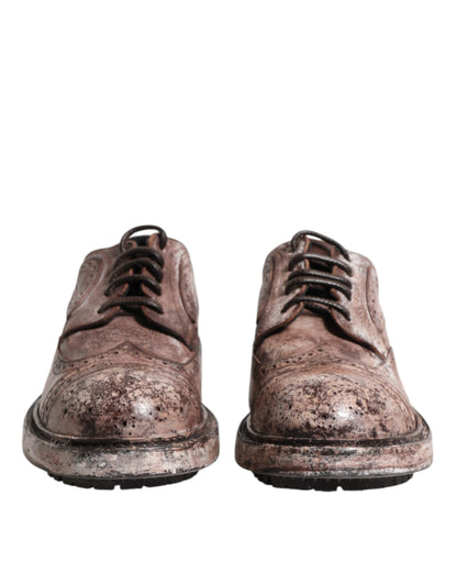 Dolce & Gabbana Brown Leather Distressed Brogue Lace Up Shoes