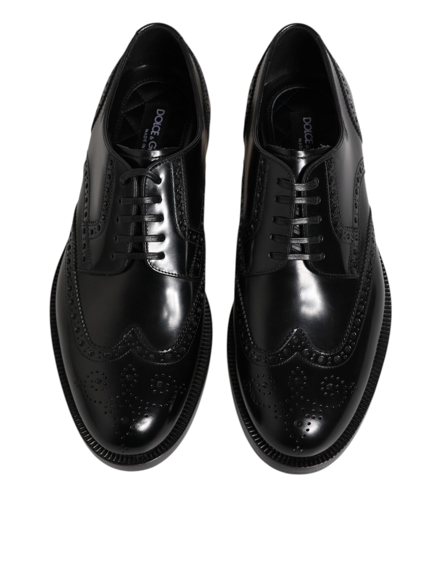 Dolce & Gabbana Black Leather Derby Wingtip Formal Shoes