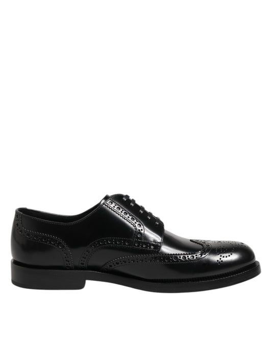Dolce & Gabbana Black Leather Derby Wingtip Formal Shoes
