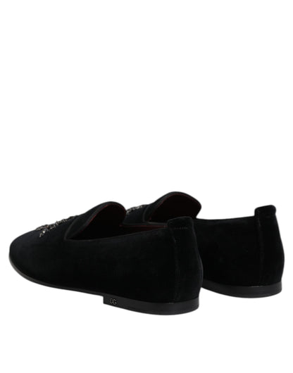 Dolce & Gabbana Black Suede Cross Slip On Loafers Dress Shoes