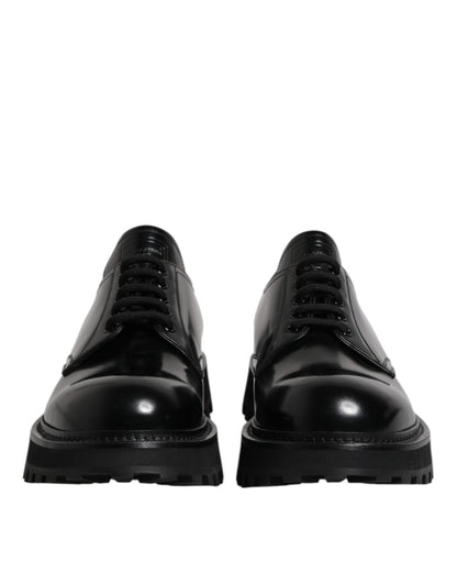 Dolce & Gabbana Black Leather Lace Up Trekking Dress Shoes